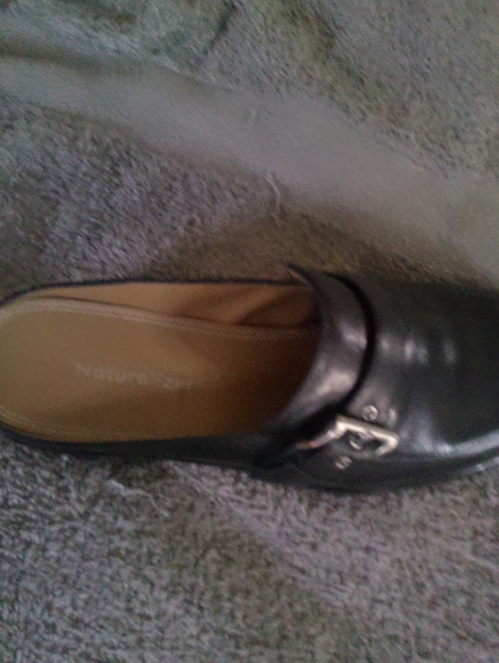 Naturalizer Black Leather Slip-On Mule with Silver Buckle